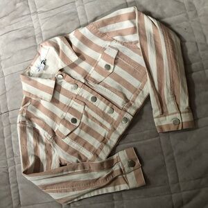 Fashion Nova Pink and White Button Up Cropped Jacket